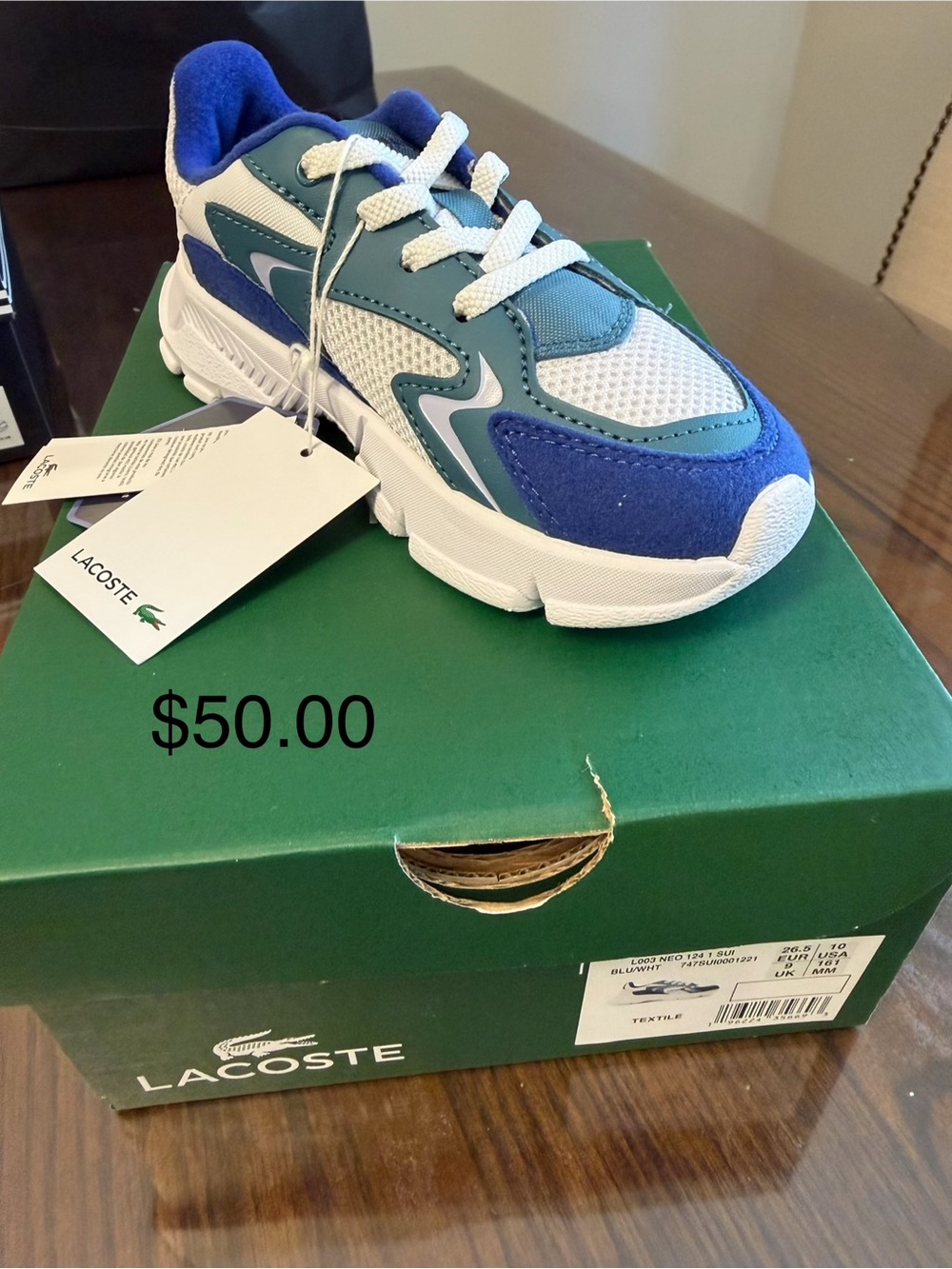 Lacoste Kids Sneaker in Blue, Teal & White